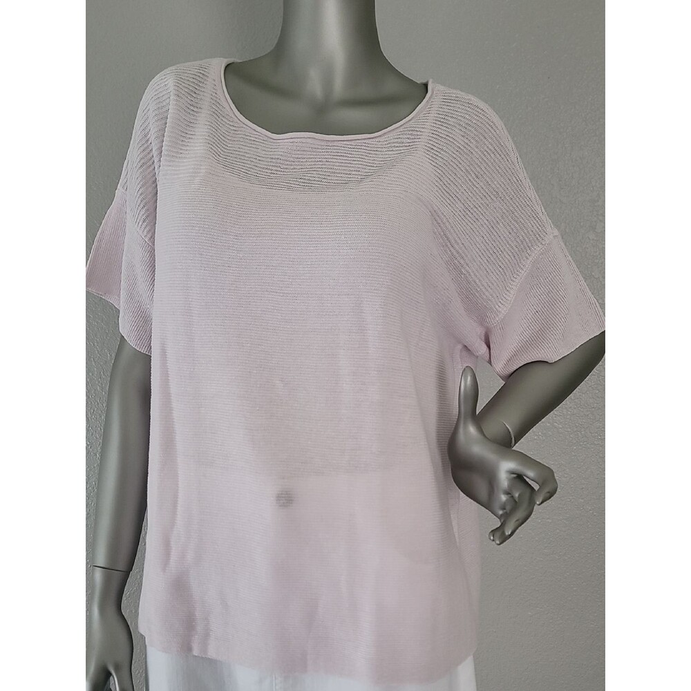 Eileen Fisher 100% Organic Linen Knit  Bateau Neck Top Large